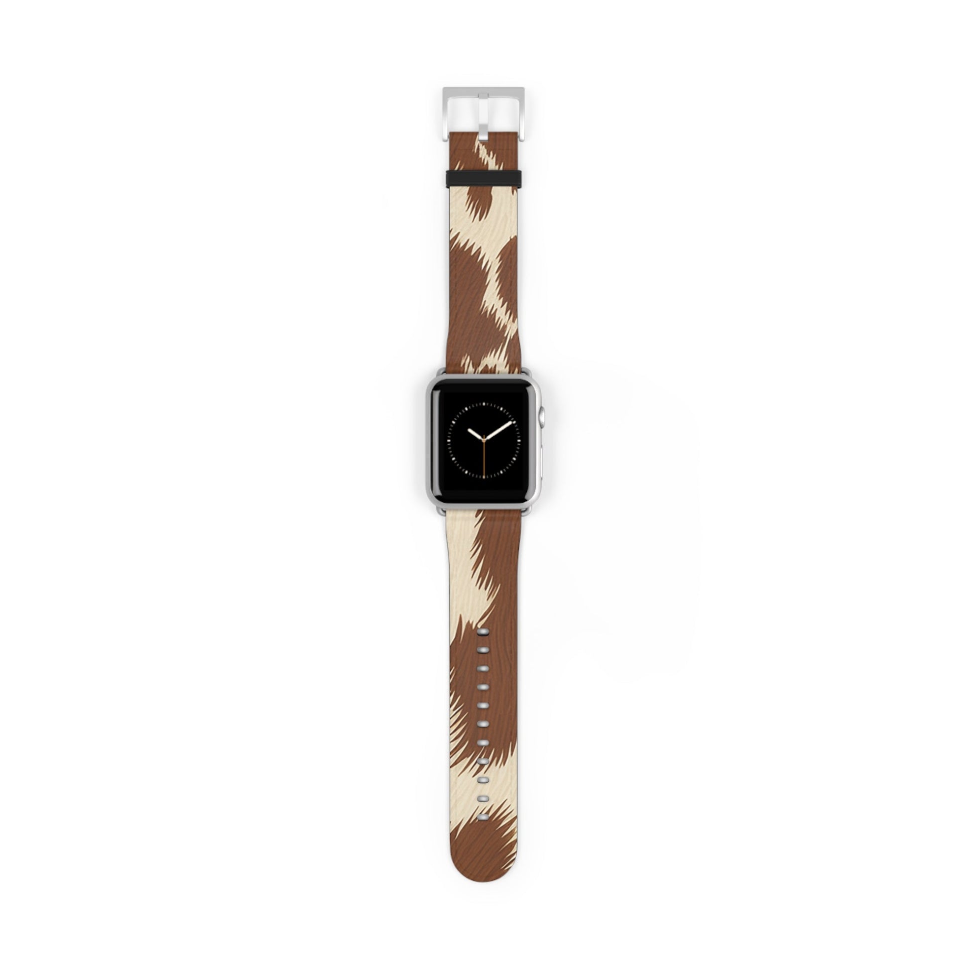 Brown and Beige Patterned Faux Leather Apple Watch Strap, Artsulli - Art is Long, Life is Short, Accessories, Size, 42 - 45 mm, Color, Silver Matte, , , 87334539199245442674