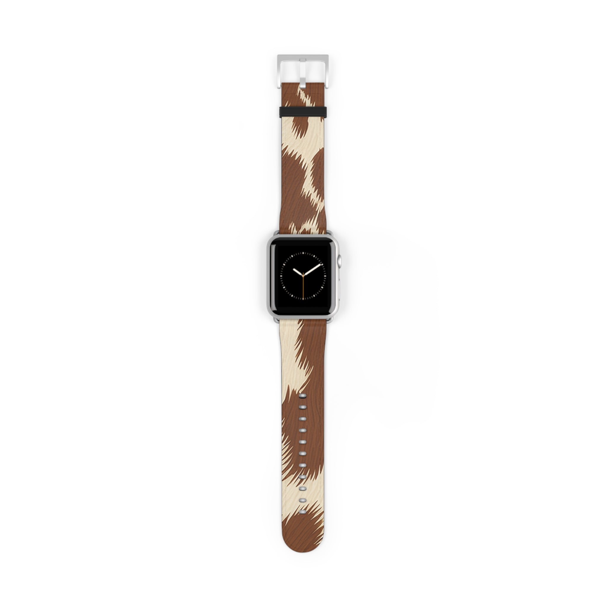 Brown and Beige Patterned Faux Leather Apple Watch Strap, Artsulli - Art is Long, Life is Short, Accessories, Size, 42 - 45 mm, Color, Silver Matte, , , 87334539199245442674