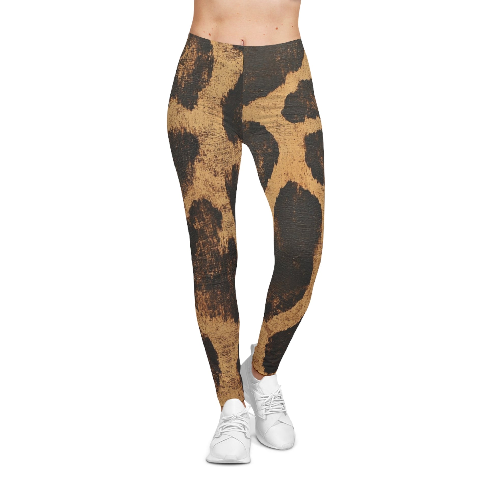 Brown and Black Leopard Print Casual Leggings, Artsulli - Art is Long, Life is Short, All Over Prints, , , , , , , 