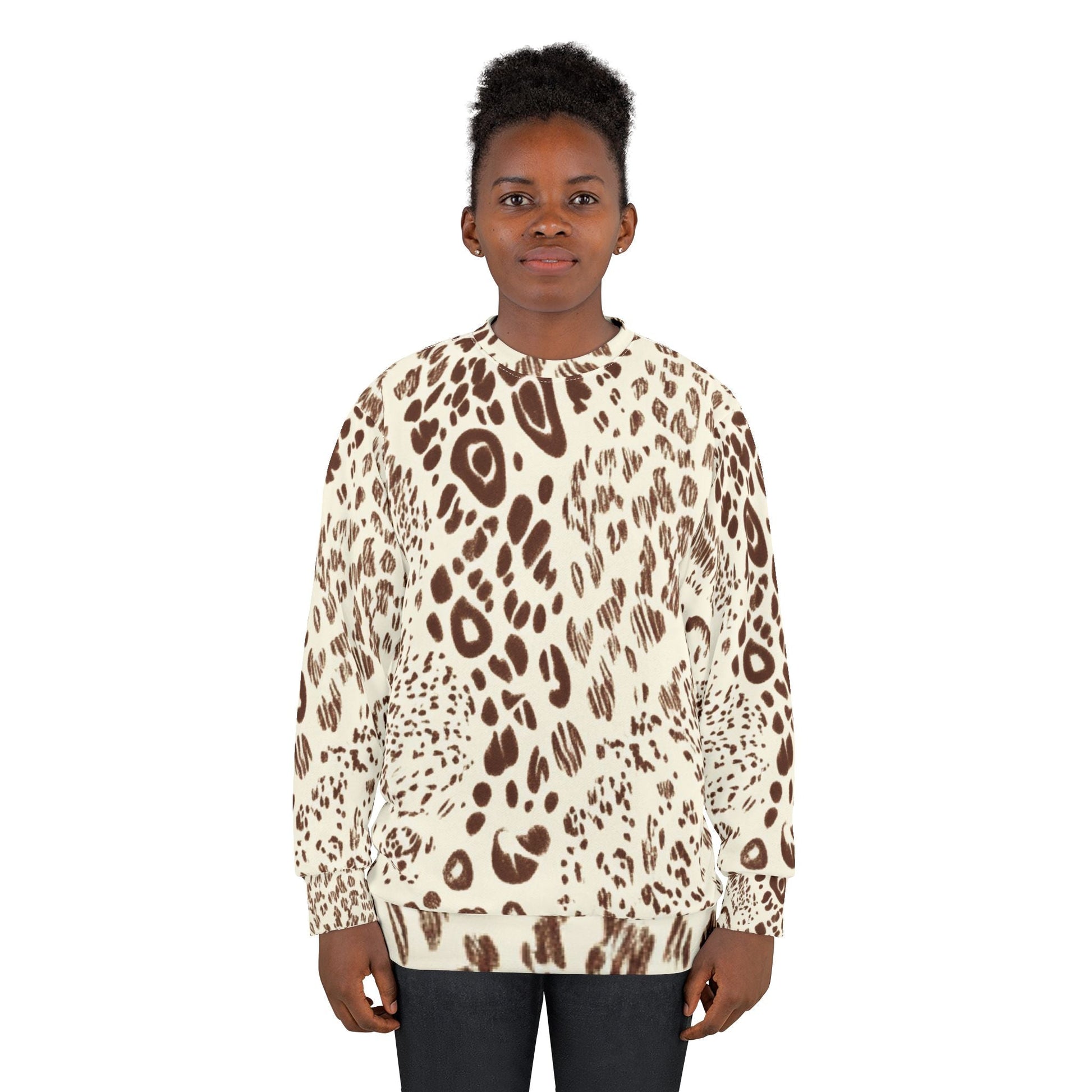 Brown and Cream Animal Print Sweatshirt, Artsulli - Art is Long, Life is Short, All Over Prints, , , , , , , 