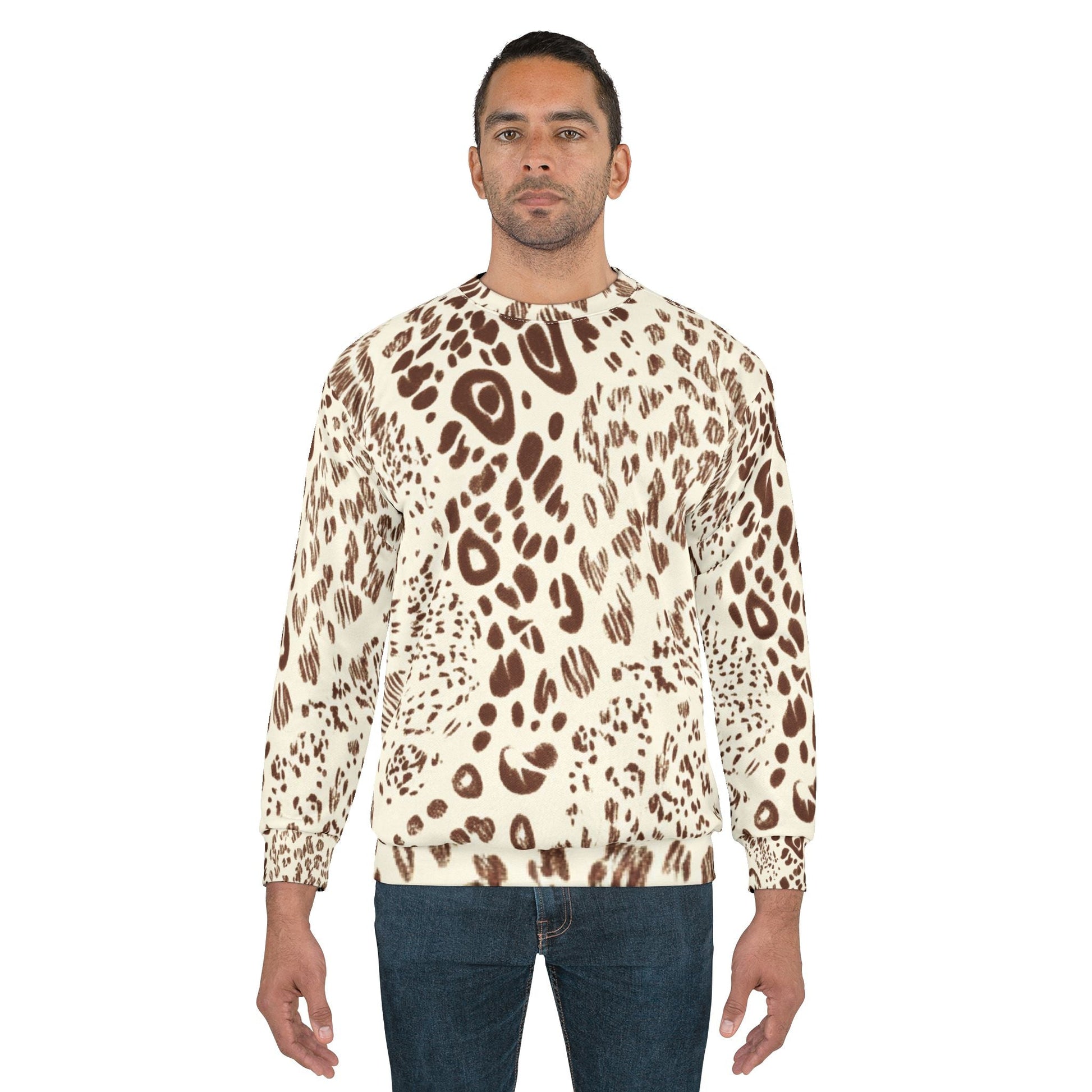 Brown and Cream Animal Print Sweatshirt, Artsulli - Art is Long, Life is Short, All Over Prints, , , , , , , 