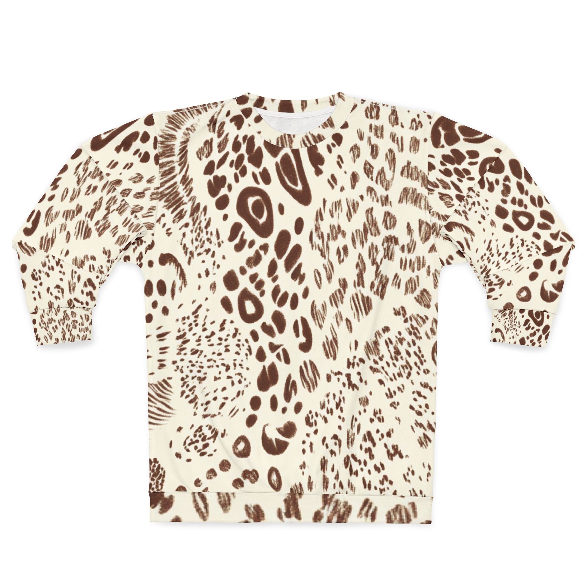 Brown and Cream Animal Print Sweatshirt, Artsulli - Art is Long, Life is Short, All Over Prints, Size, XS, , , , , 67781729047893977519