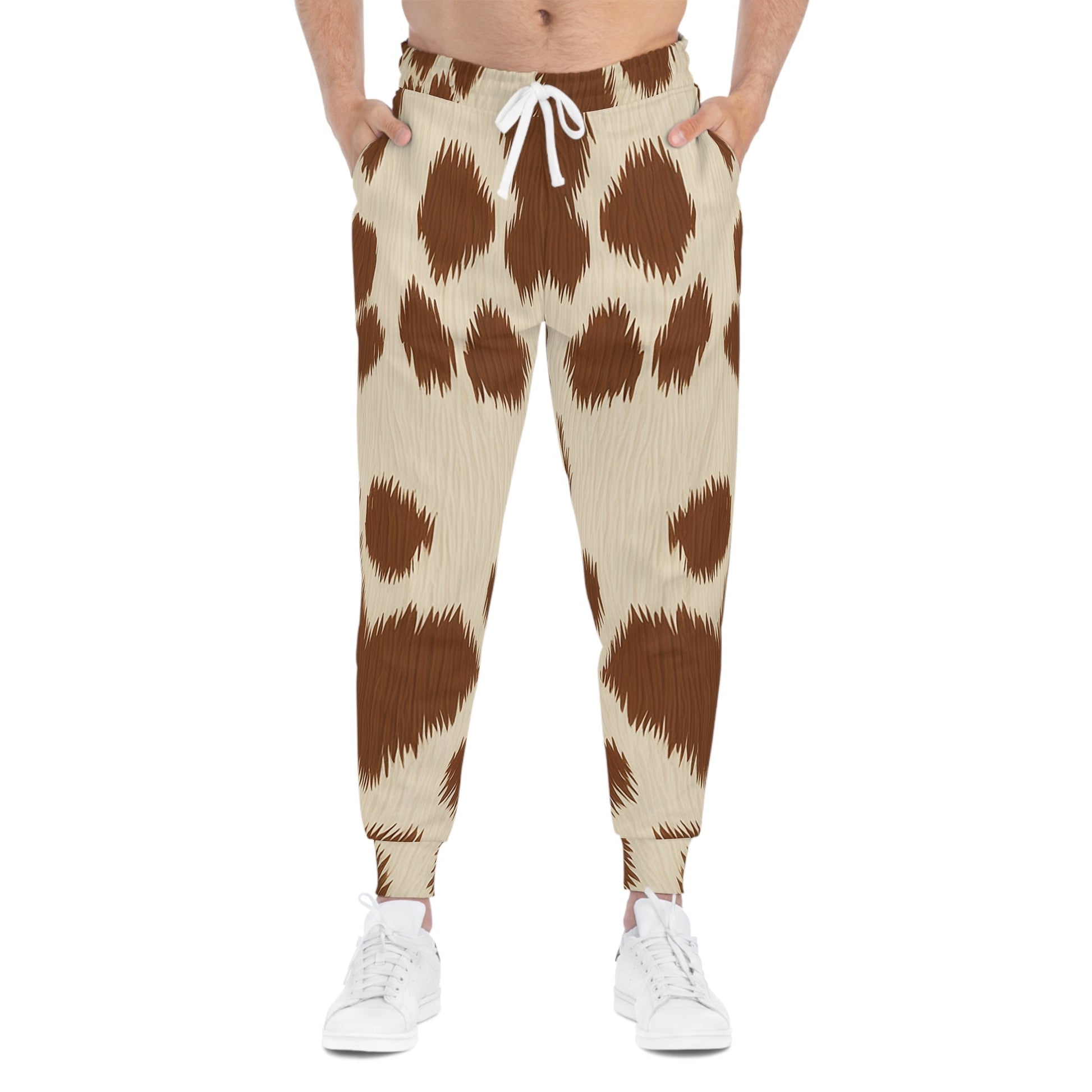 Brown and Cream Cow Print Joggers, Artsulli - Art is Long, Life is Short, All Over Prints, , , , , , , 