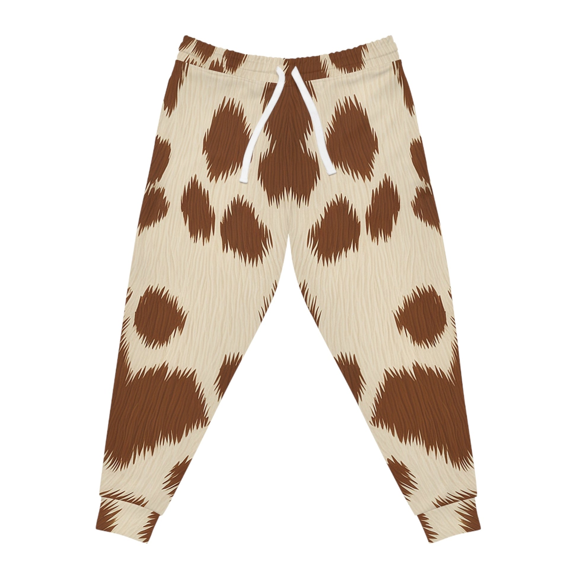 Brown and Cream Cow Print Joggers, Artsulli - Art is Long, Life is Short, All Over Prints, Size, S, Color, Seam thread color automatically matched to design, , , 35089108852969618602