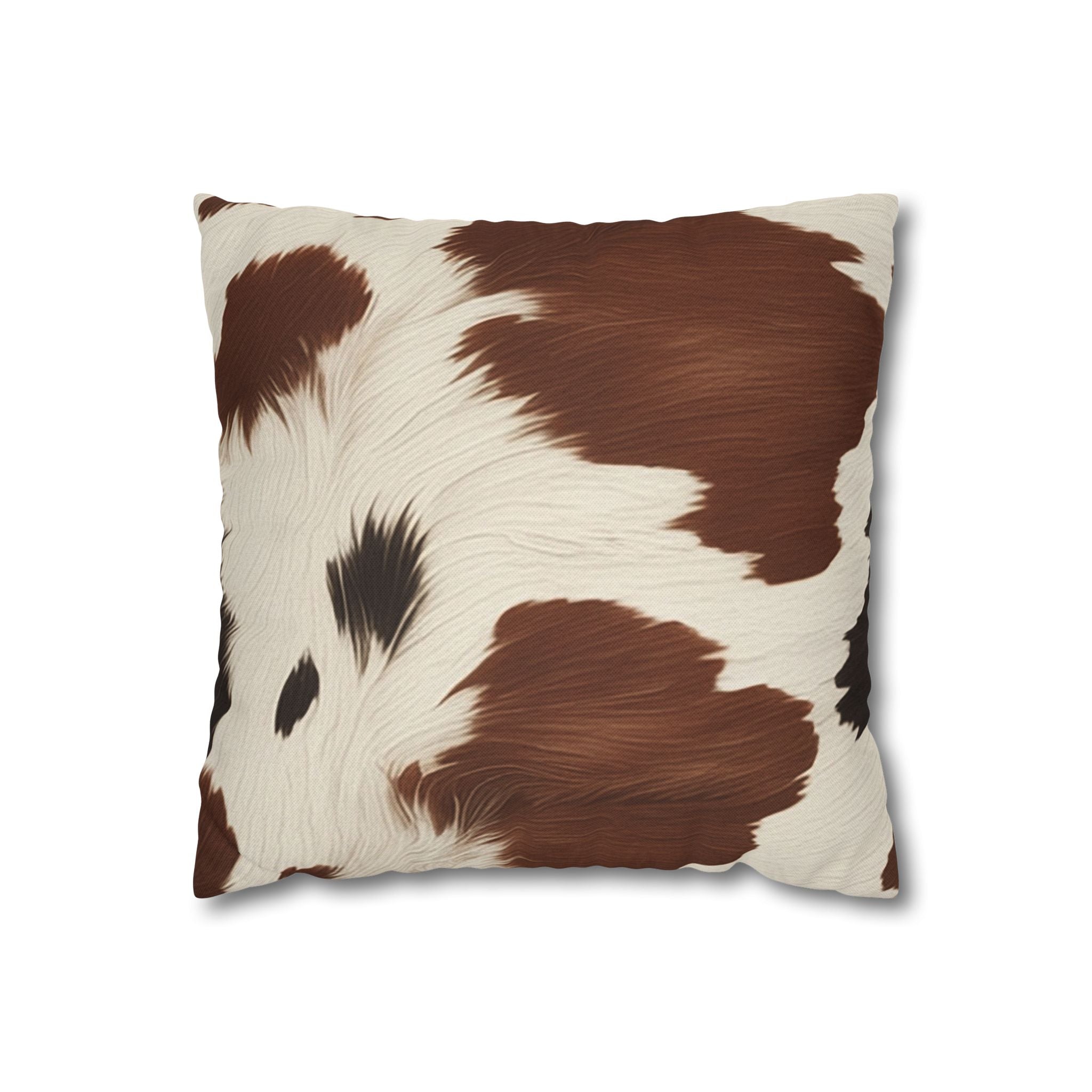 Brown and White Cowhide Throw Pillow, Artsulli - Art is Long, Life is Short, Home Decor, Size, 14" × 14", , , , , 12400858136771234005