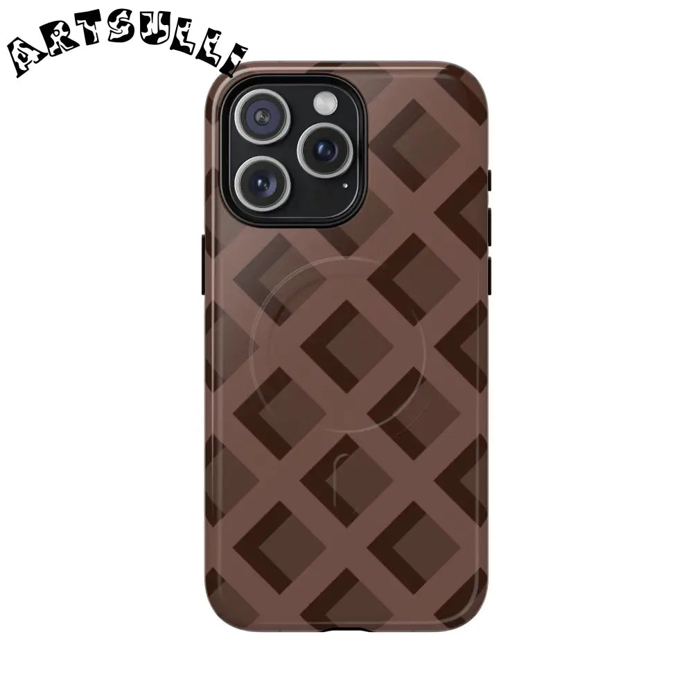 Brown Checkered MagSafe iPhone Case, Artsulli - Art is Long, Life is Short, Phone Case, Size, iPhone 15 Pro Max, Surface, Glossy, , , 21628096607286529200