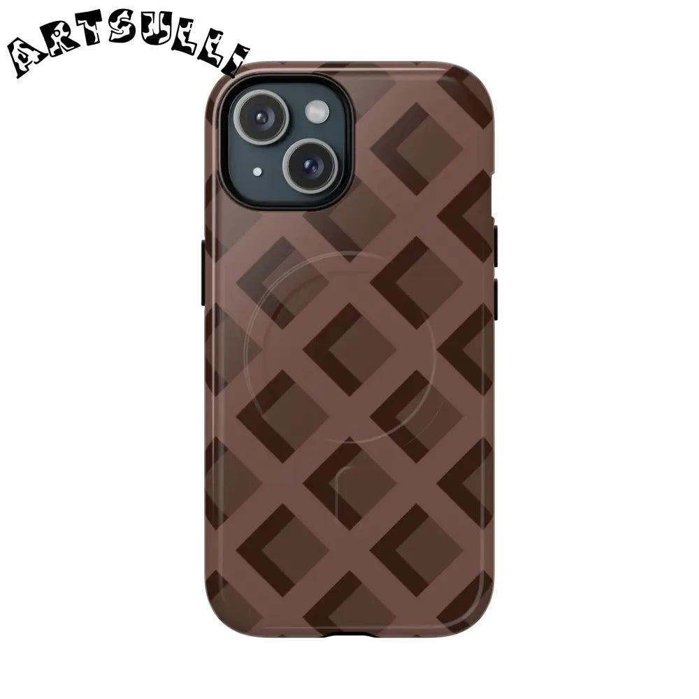 Brown Checkered MagSafe iPhone Case, Artsulli - Art is Long, Life is Short, Phone Case, Size, iPhone 15, Surface, Glossy, , , 23935821102128125084