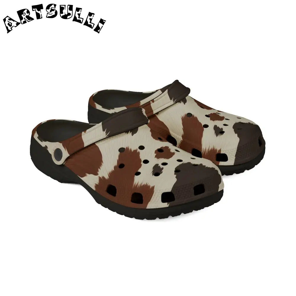 Brown Cow Print EVA Foam Clogs, Artsulli - Art is Long, Life is Short, Shoes, , , , , , , 