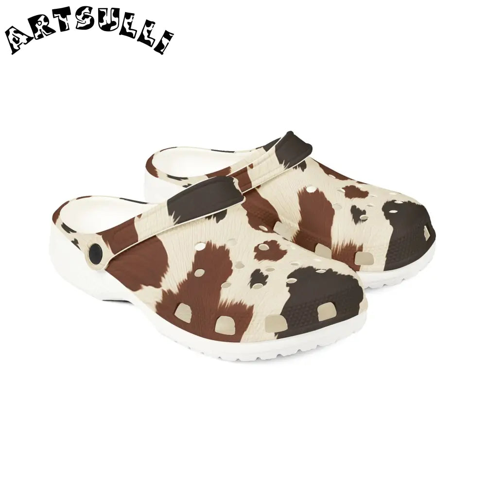 Brown Cow Print EVA Foam Clogs, Artsulli - Art is Long, Life is Short, Shoes, , , , , , , 