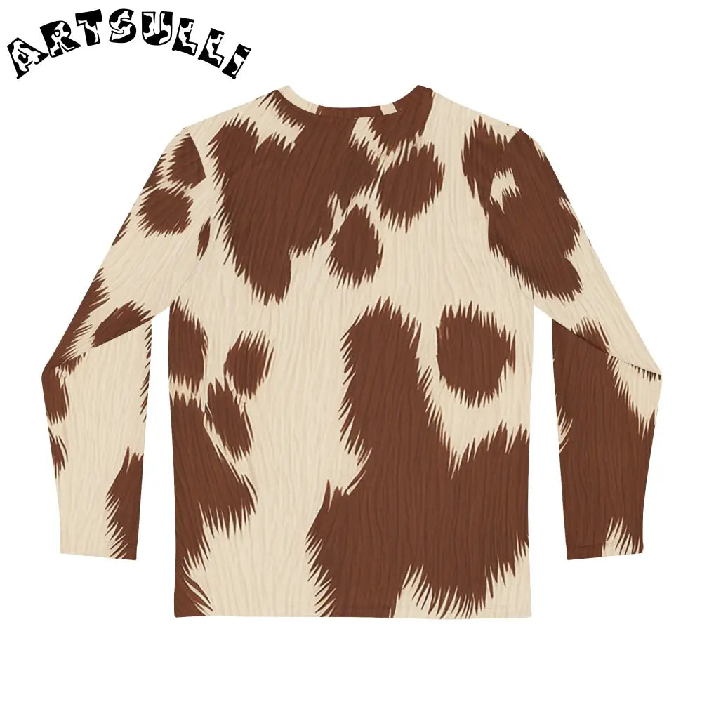 Brown Cow Print Long Sleeve Shirt, Artsulli - Art is Long, Life is Short, All Over Prints, , , , , , , 