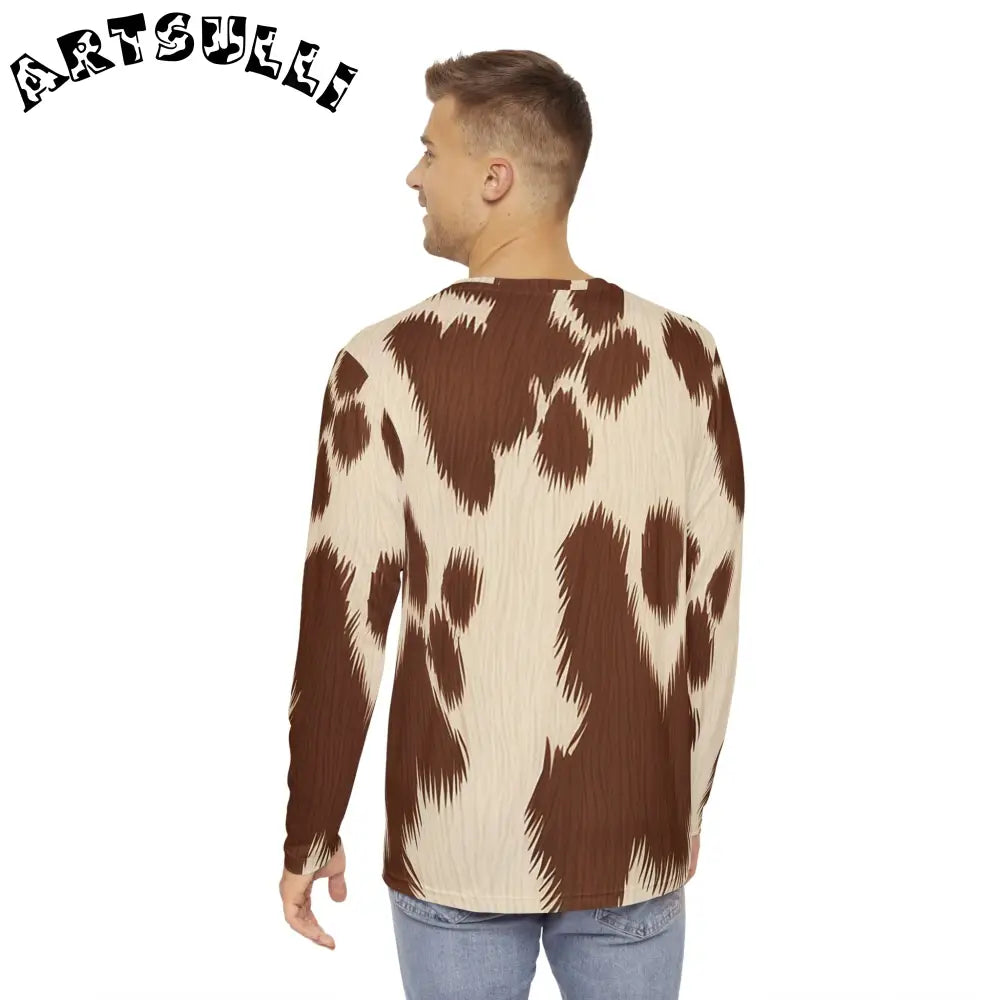 Brown Cow Print Long Sleeve Shirt, Artsulli - Art is Long, Life is Short, All Over Prints, , , , , , , 