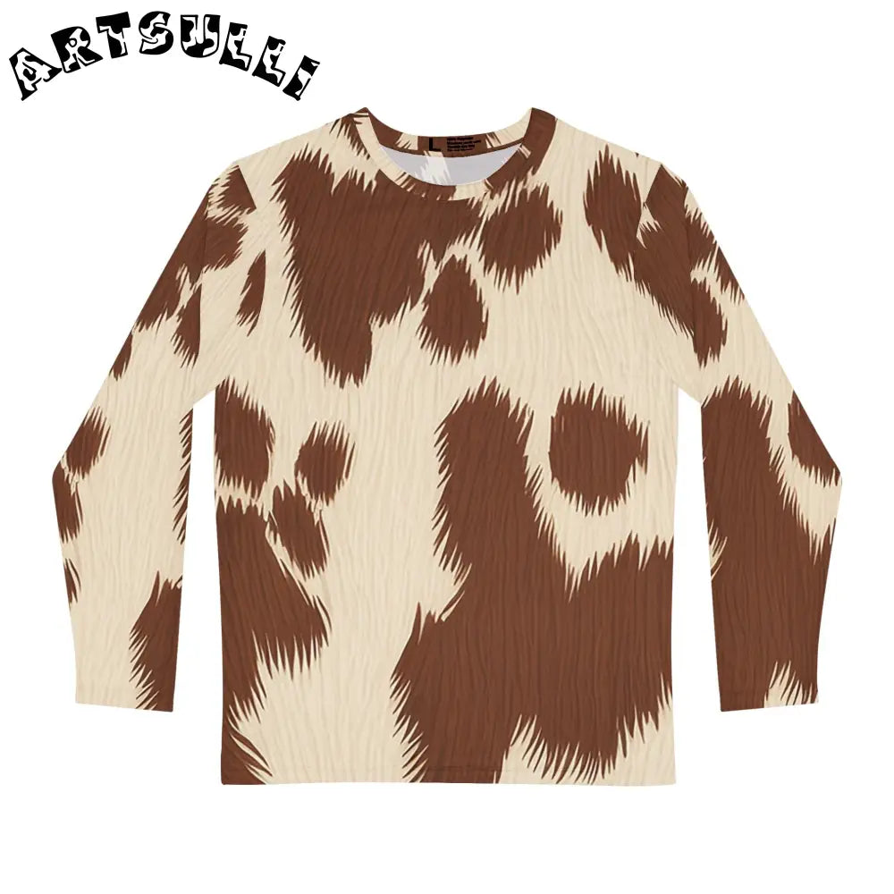 Brown Cow Print Long Sleeve Shirt, Artsulli - Art is Long, Life is Short, All Over Prints, Size, XS, , , , , 14595132464642163661
