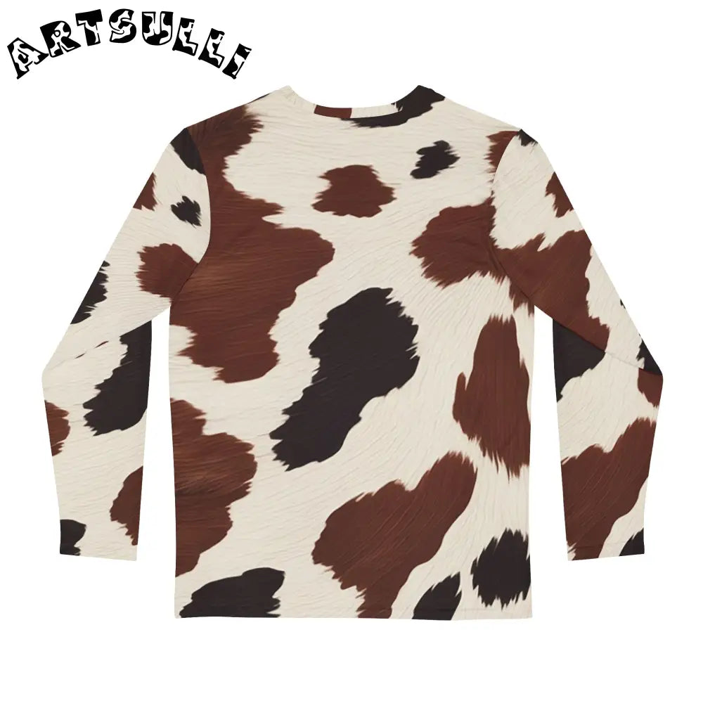 Brown Cow Print Long Sleeve Shirt, Artsulli - Art is Long, Life is Short, All Over Prints, , , , , , , 