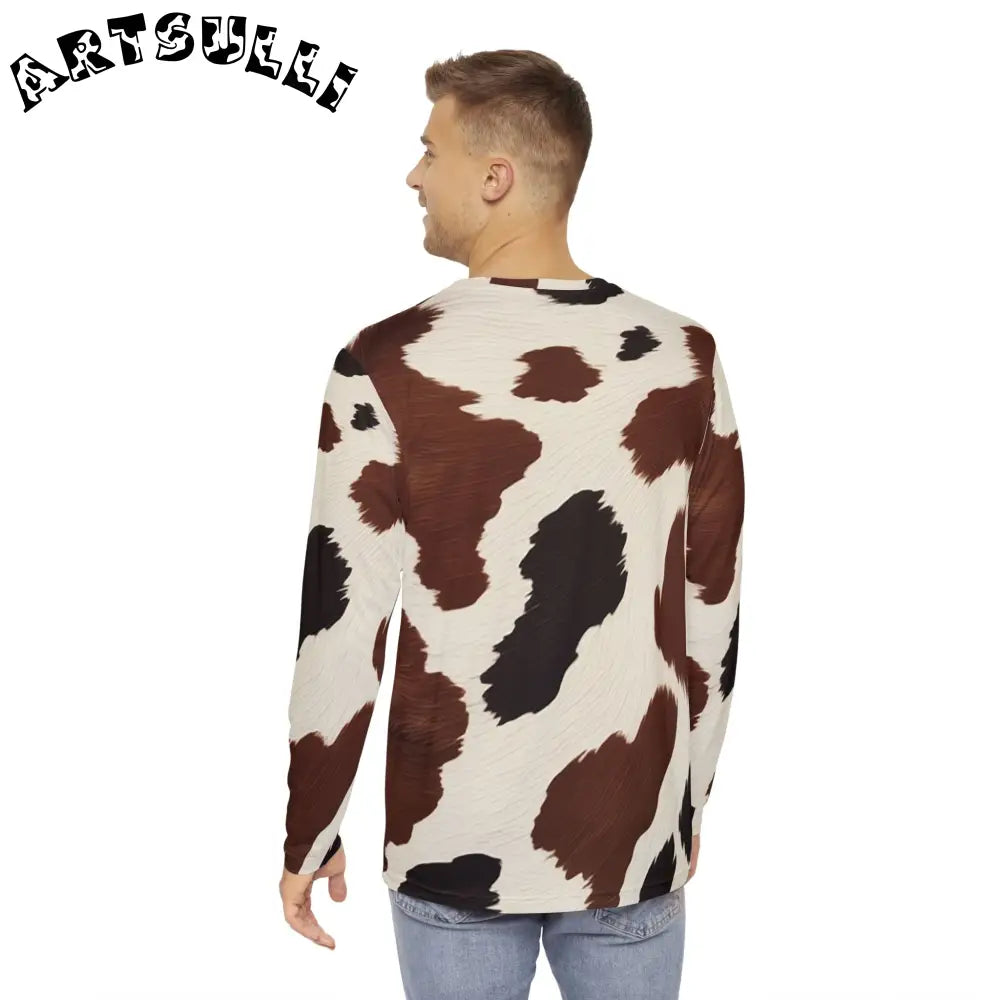 Brown Cow Print Long Sleeve Shirt, Artsulli - Art is Long, Life is Short, All Over Prints, , , , , , , 