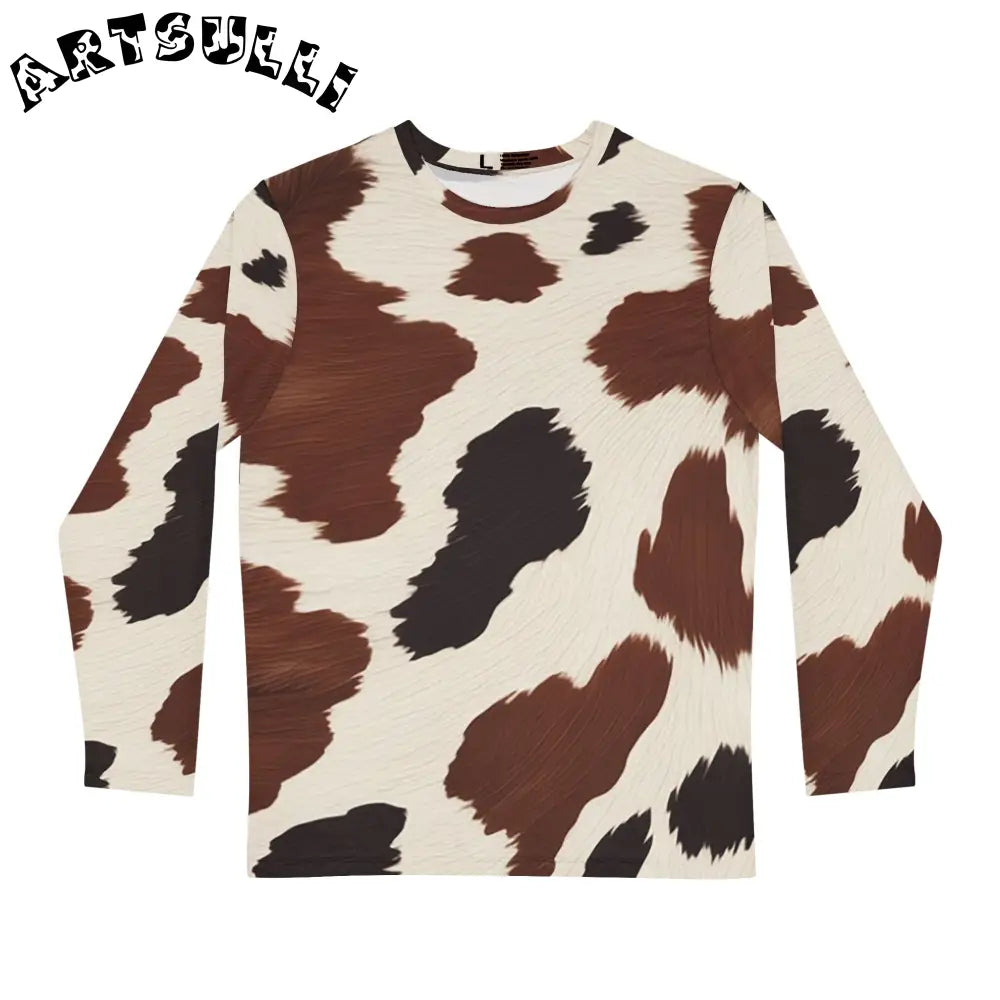 Brown Cow Print Long Sleeve Shirt, Artsulli - Art is Long, Life is Short, All Over Prints, Size, XS, , , , , 15808947555631875579
