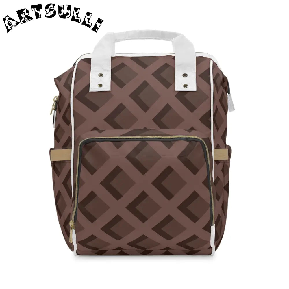 Brown Geometric Diaper Backpack, Artsulli - Art is Long, Life is Short, Bags, Size, 15.0" × 10.8" × 6.7'', , , , , 27141788844124611992