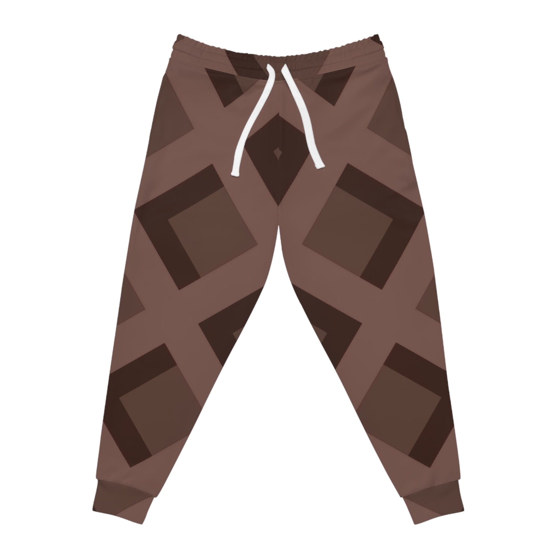 Brown Geometric Pattern Joggers, Artsulli - Art is Long, Life is Short, All Over Prints, Size, S, Color, Seam thread color automatically matched to design, , , 26002298651560071056