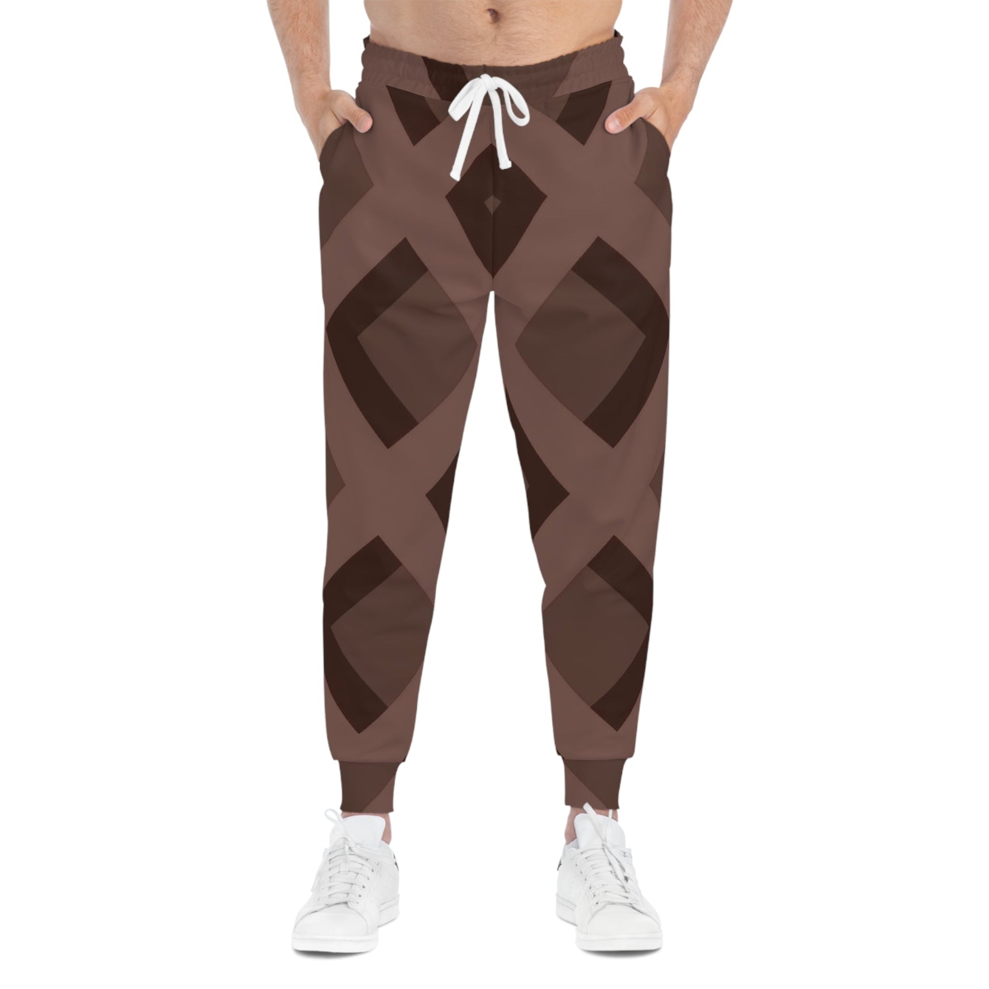 Brown Geometric Pattern Joggers, Artsulli - Art is Long, Life is Short, All Over Prints, , , , , , , 