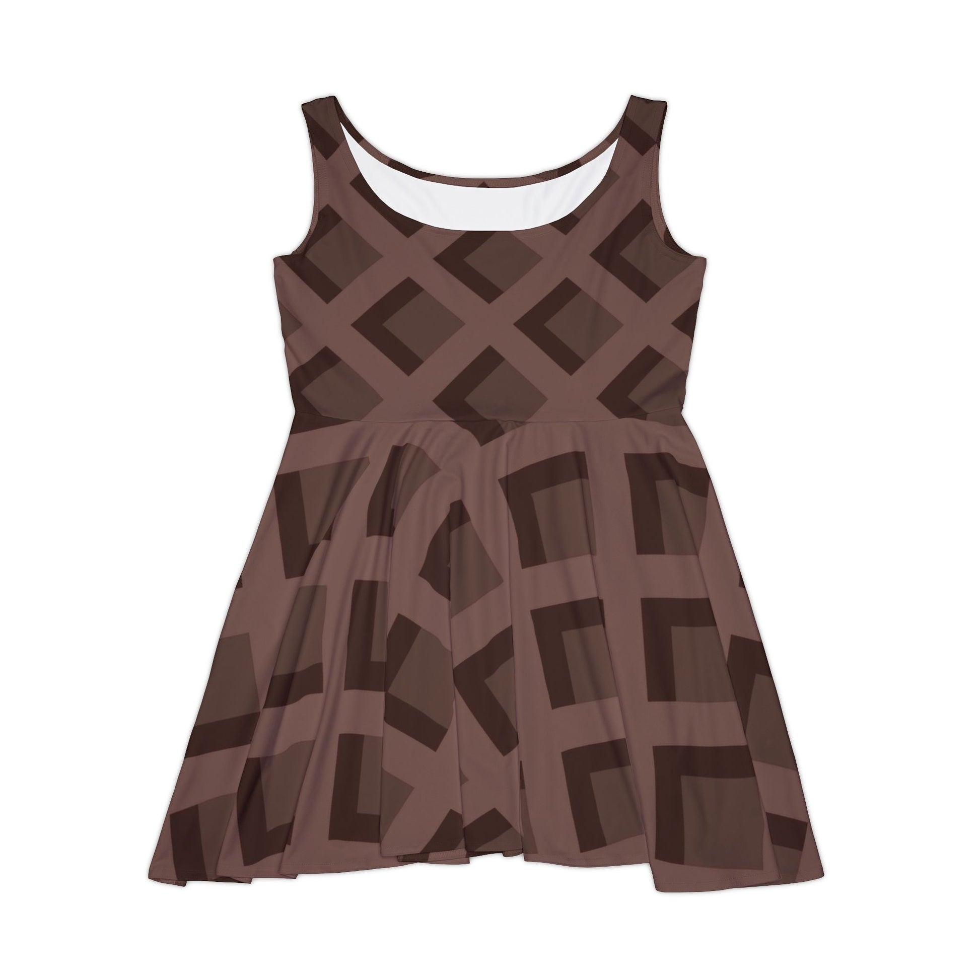 Brown Geometric Sleeveless Skater Dress, Artsulli - Art is Long, Life is Short, All Over Prints, Size, XS, , , , , 19912122486742682448