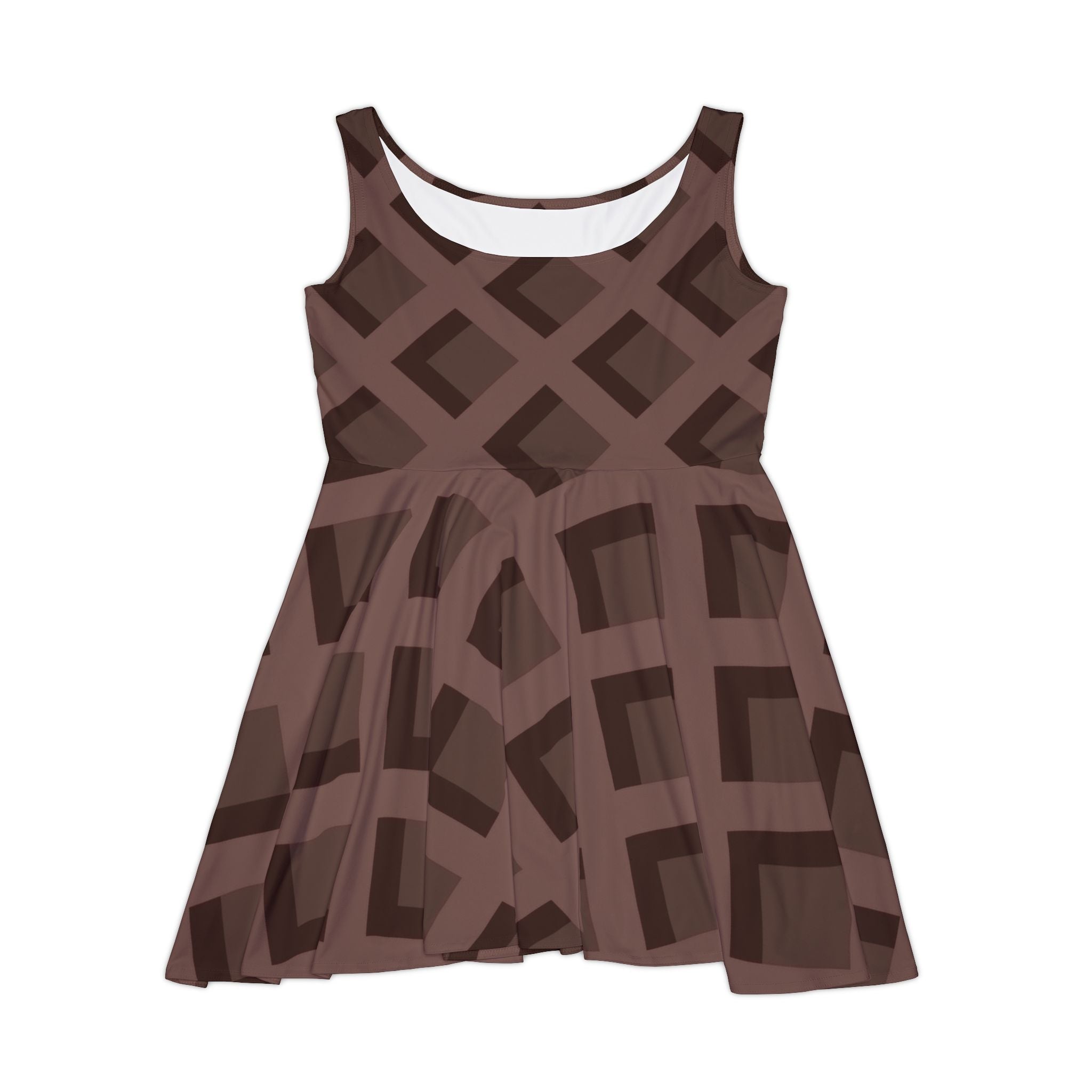 Brown Geometric Sleeveless Skater Dress, Artsulli - Art is Long, Life is Short, All Over Prints, Size, XS, , , , , 19912122486742682448