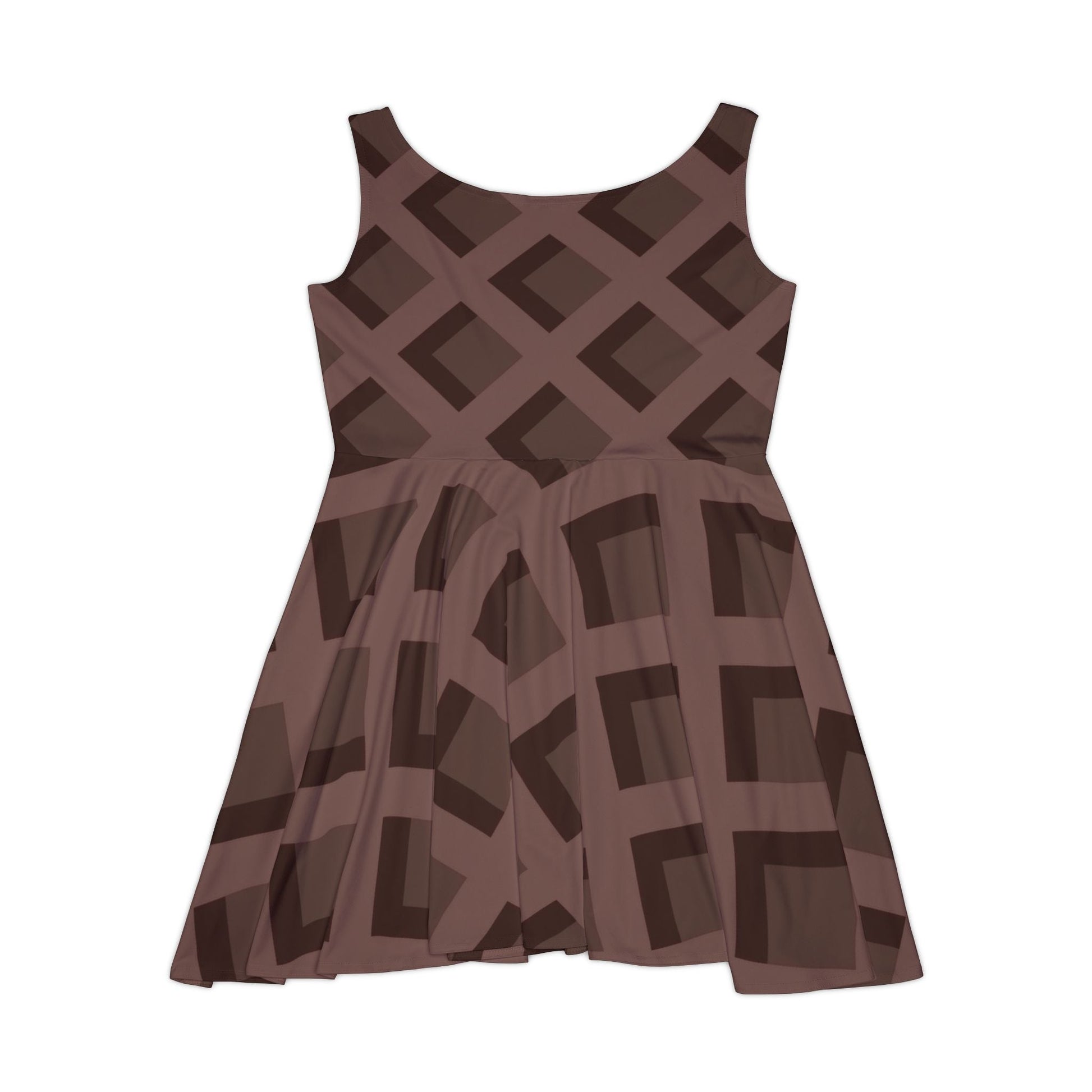 Brown Geometric Sleeveless Skater Dress, Artsulli - Art is Long, Life is Short, All Over Prints, , , , , , , 