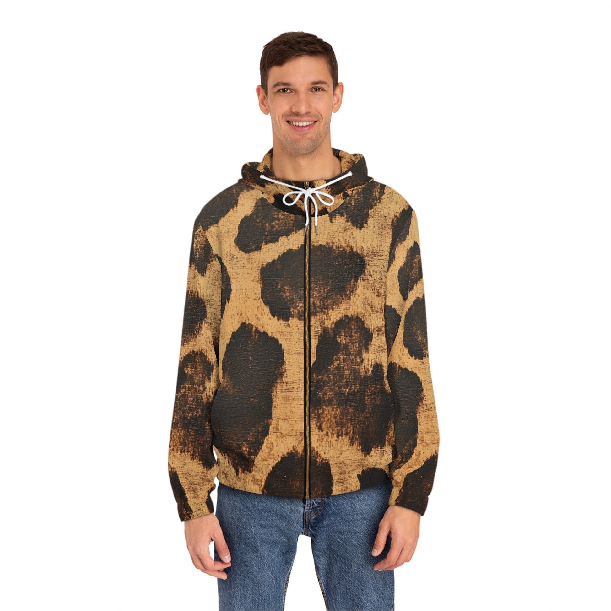 Brown Leopard Print Zip Hoodie, Artsulli - Art is Long, Life is Short, All Over Prints, , , , , , , 