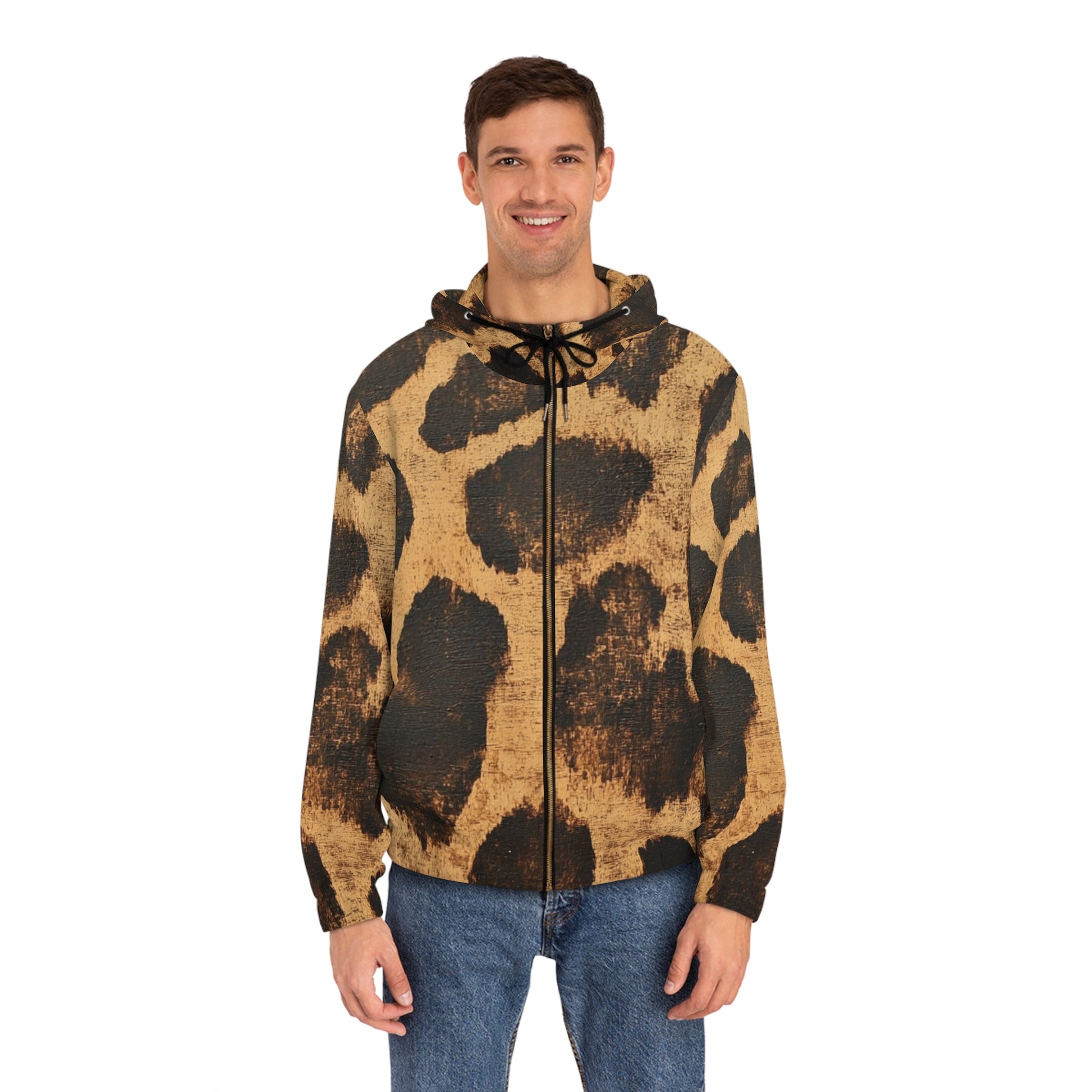 Brown Leopard Print Zip Hoodie, Artsulli - Art is Long, Life is Short, All Over Prints, , , , , , , 
