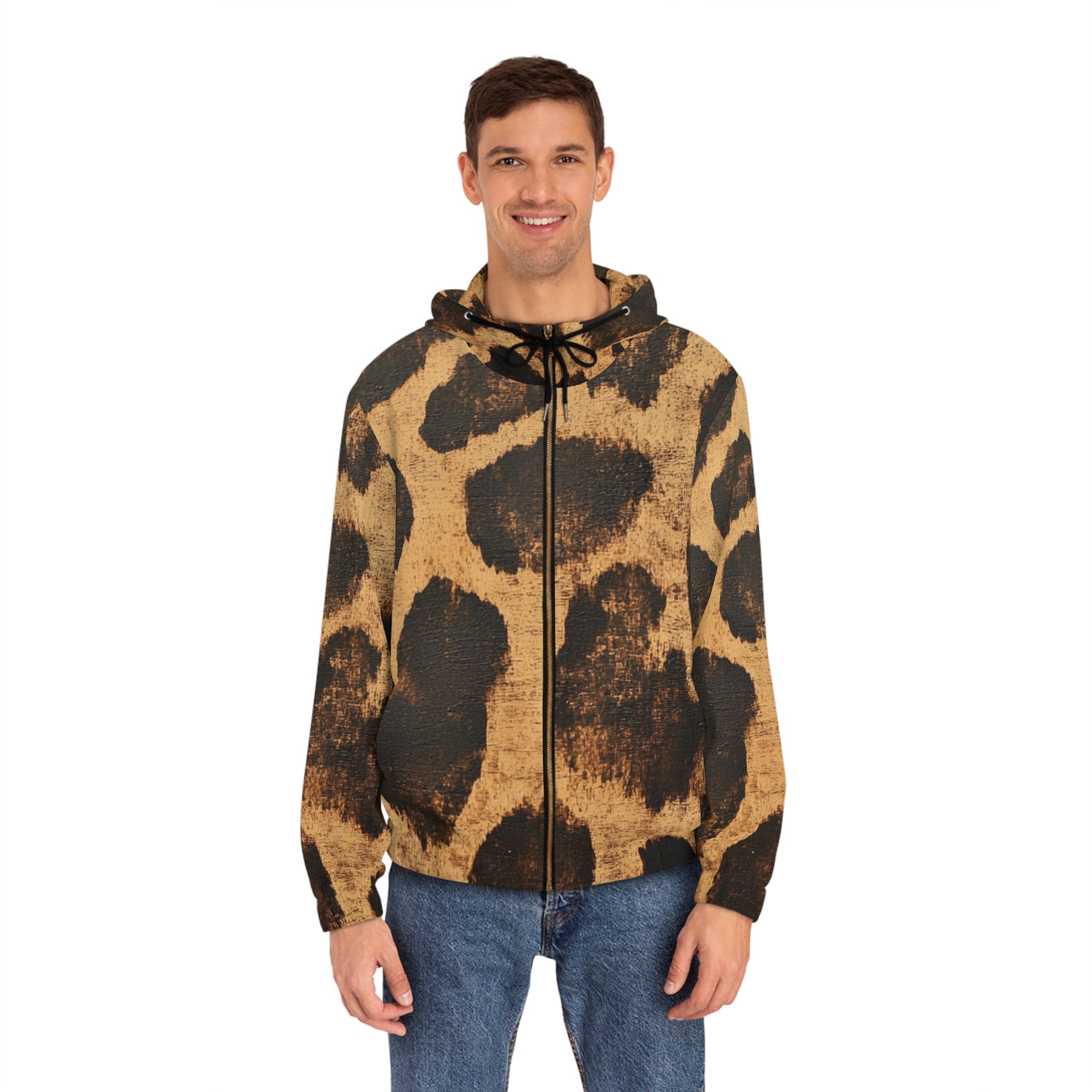 Brown Leopard Print Zip Hoodie, Artsulli - Art is Long, Life is Short, All Over Prints, , , , , , , 