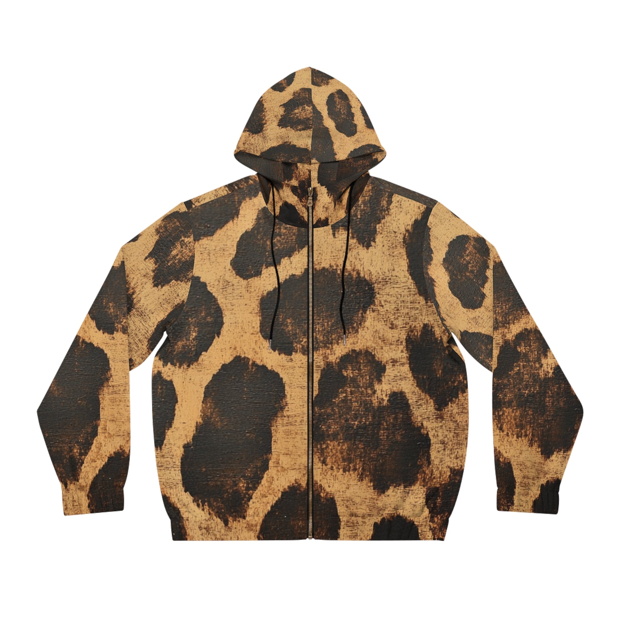 Brown Leopard Print Zip Hoodie, Artsulli - Art is Long, Life is Short, All Over Prints, Size, S, Color, Black, , , 26571965177802298769