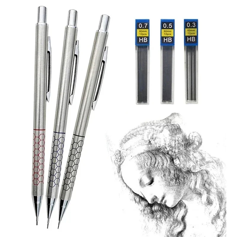 Buy The Best By Artsulli - Art is Long Life Short - 0.5 0.7 0.9mm Metal Mechanical Pencil with Eraser Set 2B/HB Lead Sketch Drawing