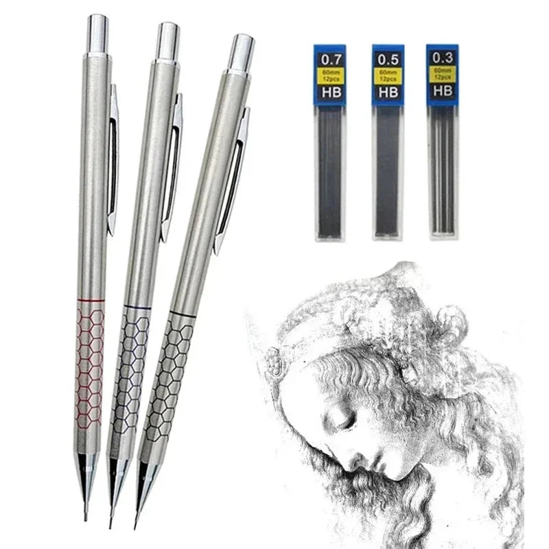Buy The Best By Artsulli - Art is Long Life Short - 0.5 0.7 0.9mm Metal Mechanical Pencil with Eraser Set HB Lead Sketch Drawing Supplies