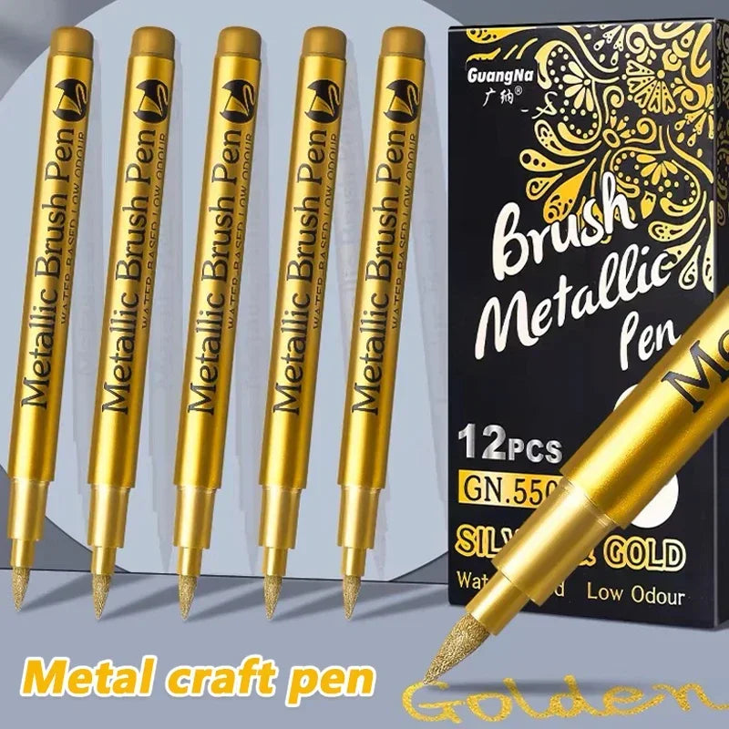 Buy The Best By Artsulli - Art is Long Life Short - 1/2Pc Brush Metallic Marker Pens Gold Silver Permanent Markers for Crafts Manga
