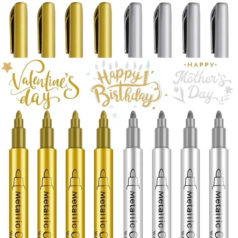 Buy The Best By Artsulli - Art is Long Life Short - 1/2Pcs Brush Metallic Marker Pens Gold Silver Permanent Markers Crafts Scrapbooking