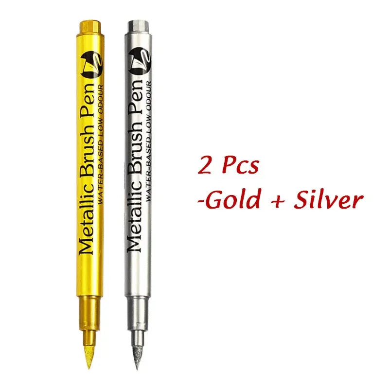 Buy The Best By Artsulli - Art is Long Life Short - 1/2Pcs Brush Metallic Marker Pens Gold Silver Permanent Markers Crafts Scrapbooking