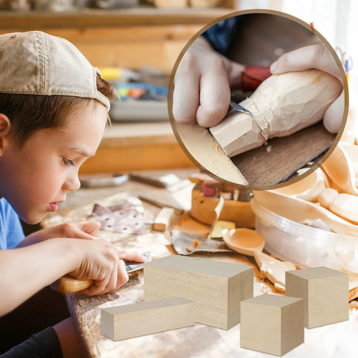 Buy The Best By Artsulli - Art is Long Life Short - 10/24Pcs DIY Basswood Carving Block Natural Soft Wood Unfinished Beginner Craft