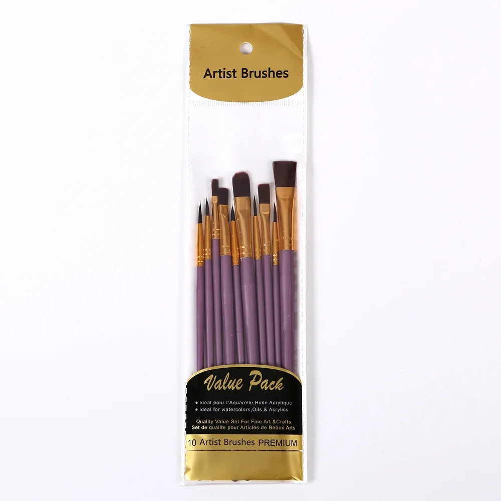 Buy The Best By Artsulli - Art is Long Life Short - 10 Pcs Full Set Nylon Hair Artist Paint Brush Professional Oil Watercolor Acrylic