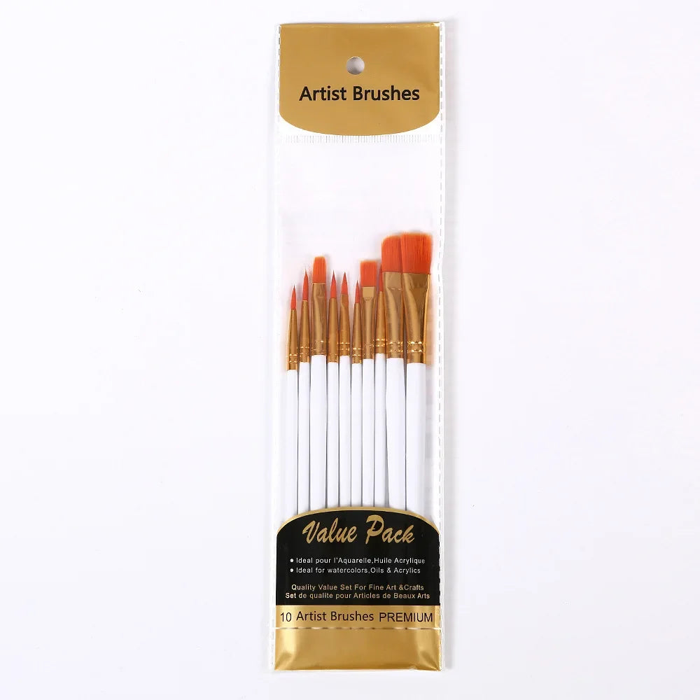 Buy The Best By Artsulli - Art is Long Life Short - 10 Pcs Full Set Nylon Hair Artist Paint Brush Professional Oil Watercolor Acrylic