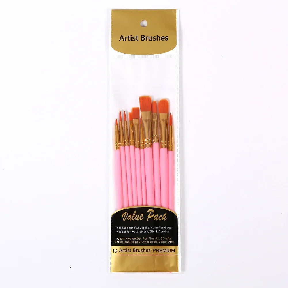 Buy The Best By Artsulli - Art is Long Life Short - 10 Pcs Full Set Nylon Hair Artist Paint Brush Professional Oil Watercolor Acrylic