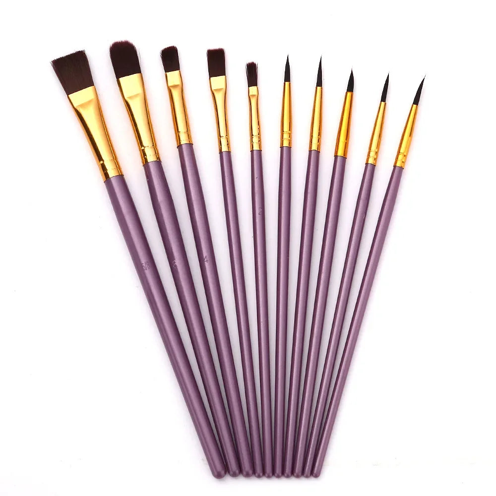 Buy The Best By Artsulli - Art is Long Life Short - 10 Pcs Full Set Nylon Hair Artist Paint Brush Professional Oil Watercolor Acrylic