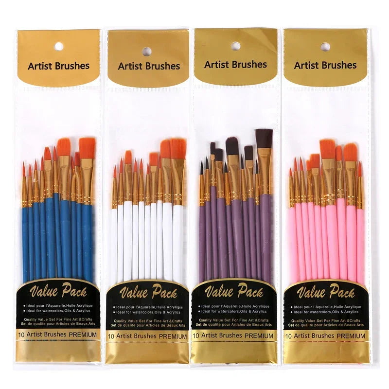 Buy The Best By Artsulli - Art is Long Life Short - 10 Pcs Full Set Nylon Hair Artist Paint Brush Professional Oil Watercolor Acrylic