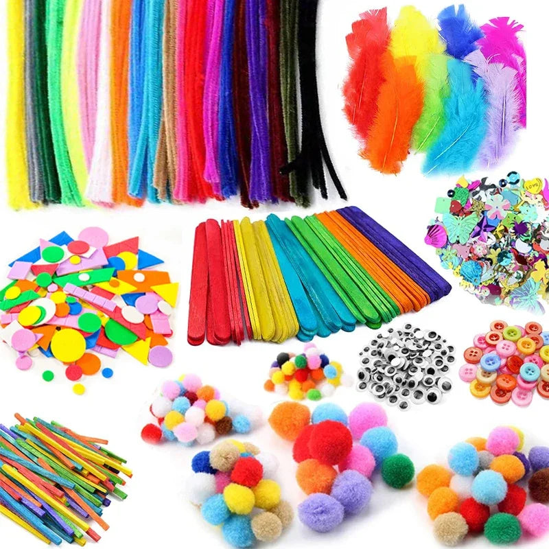 Buy The Best By Artsulli - Art is Long Life Short - 1000pcs Kids Crafts Supplies Kit Pipe Cleaners Pompoms Foam Stickers Feather Felt Cloth