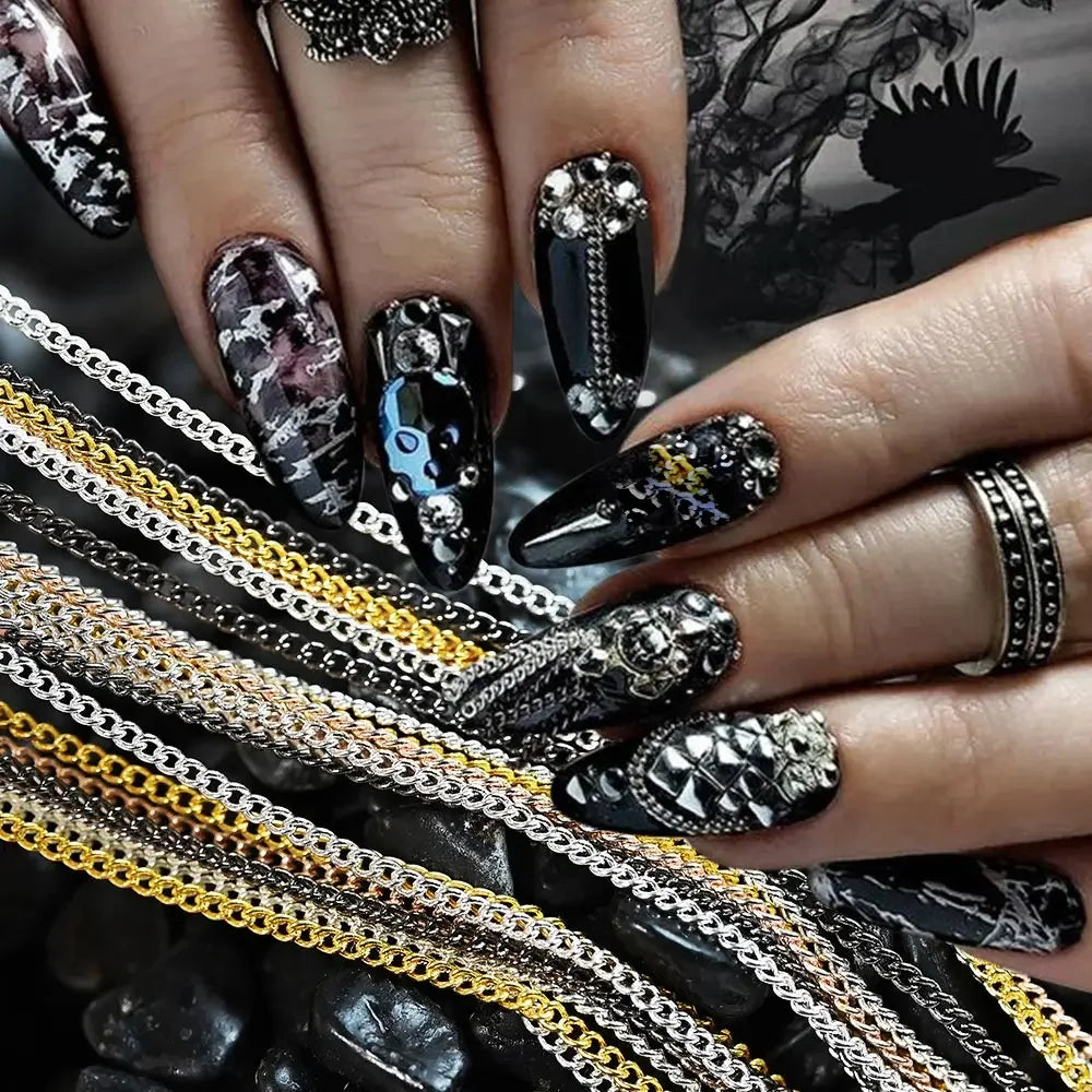 Buy The Best By Artsulli - Art is Long Life Short - 100cm Gold Silver Metal Nail Chains Decorations 3D Punk Luxury Glitter Chain Charms