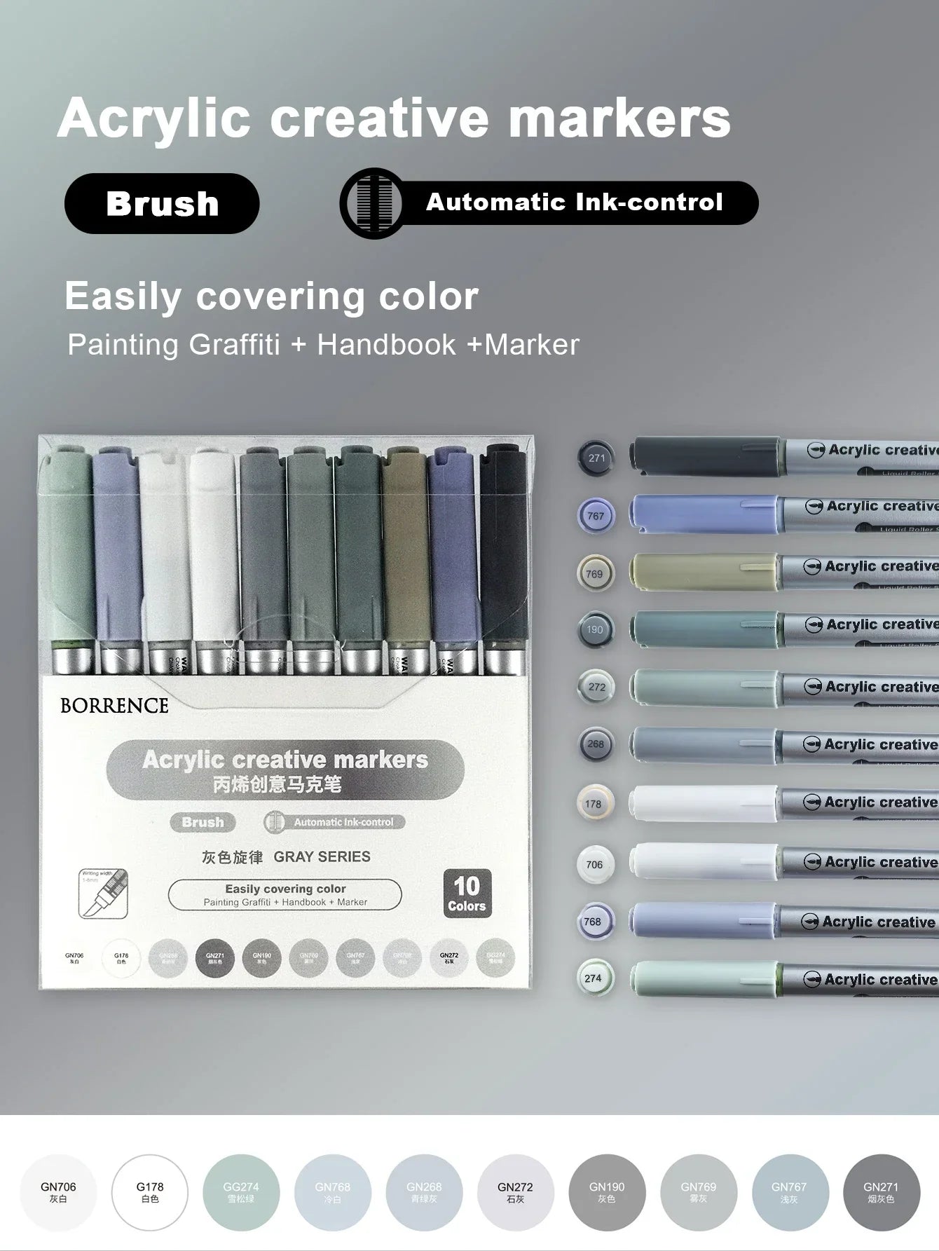 Buy The Best By Artsulli - Art is Long Life Short - 10Colors/box Acrylic Brush Markers Set Can Be Stacking Color Automatic Ink Control