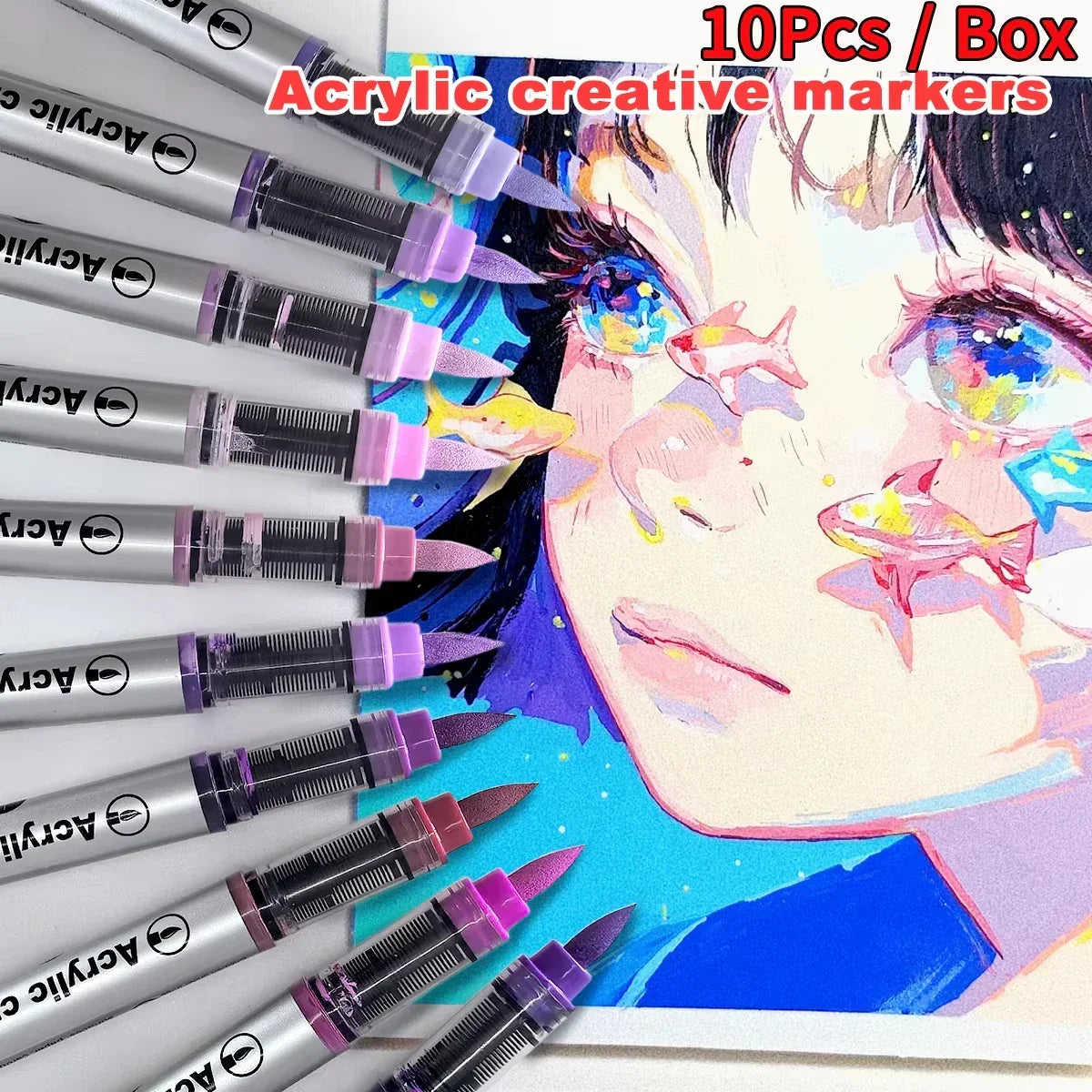 Buy The Best By Artsulli - Art is Long Life Short - 10Colors/box Acrylic Brush Markers Set Can Be Stacking Color Automatic Ink Control