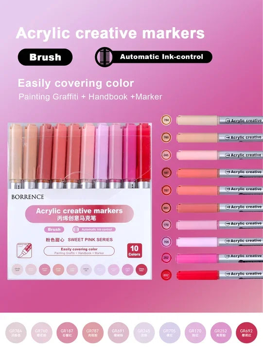 Buy The Best By Artsulli - Art is Long Life Short - 10Colors/box Acrylic Brush Markers Set Can Be Stacking Color Automatic Ink Control