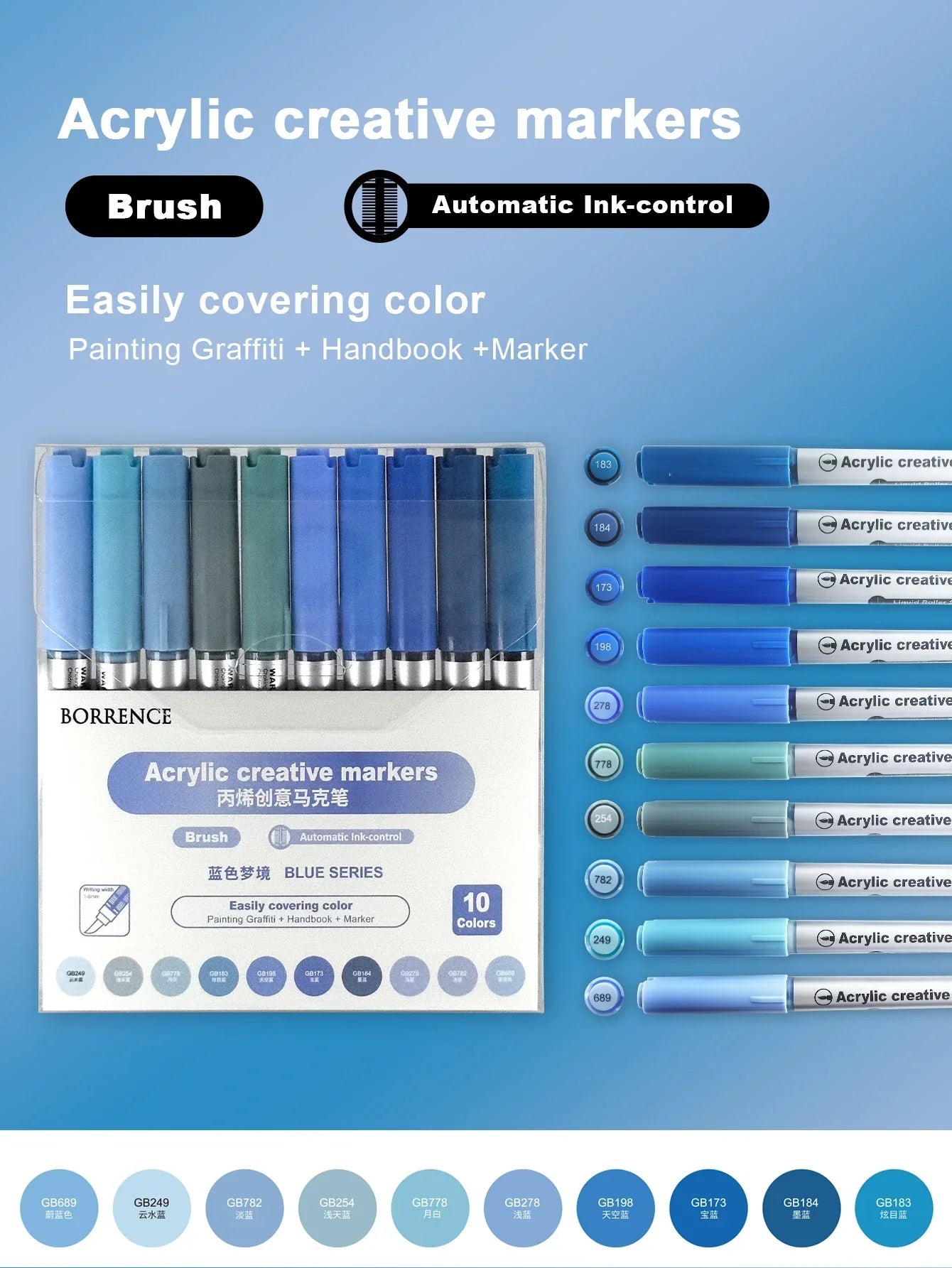 Buy The Best By Artsulli - Art is Long Life Short - 10Colors/box Acrylic Brush Markers Set Can Be Stacking Color Automatic Ink Control