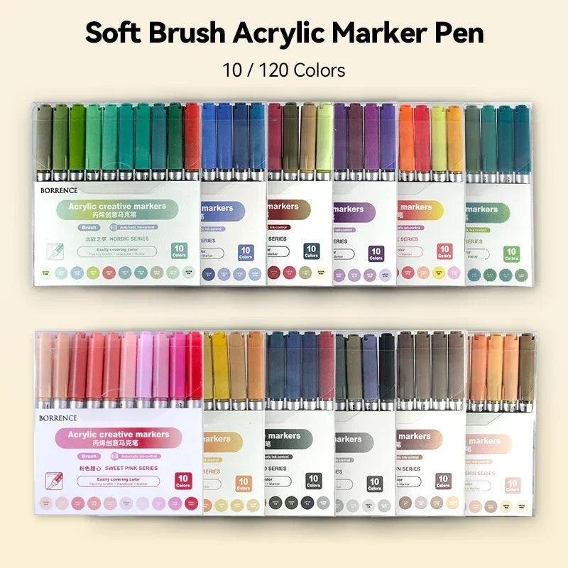Buy The Best By Artsulli - Art is Long Life Short - 10Colors/box Acrylic Brush Markers Set Can Be Stacking Color Automatic Ink Control