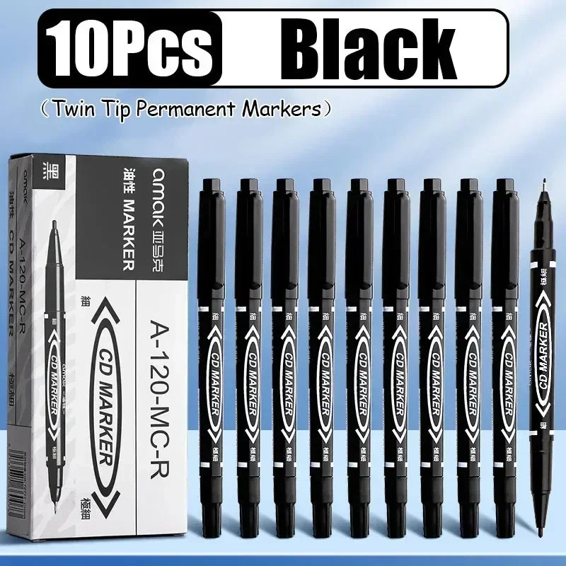 Buy The Best By Artsulli - Art is Long Life Short - 10Pcs Double Tip Permanent Markers Pens Waterproof Oily Fine Black Painting Marker