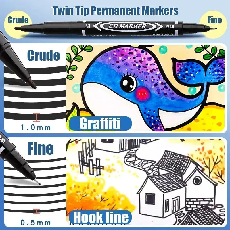 Buy The Best By Artsulli - Art is Long Life Short - 10Pcs Double Tip Permanent Markers Pens Waterproof Oily Fine Black Painting Marker
