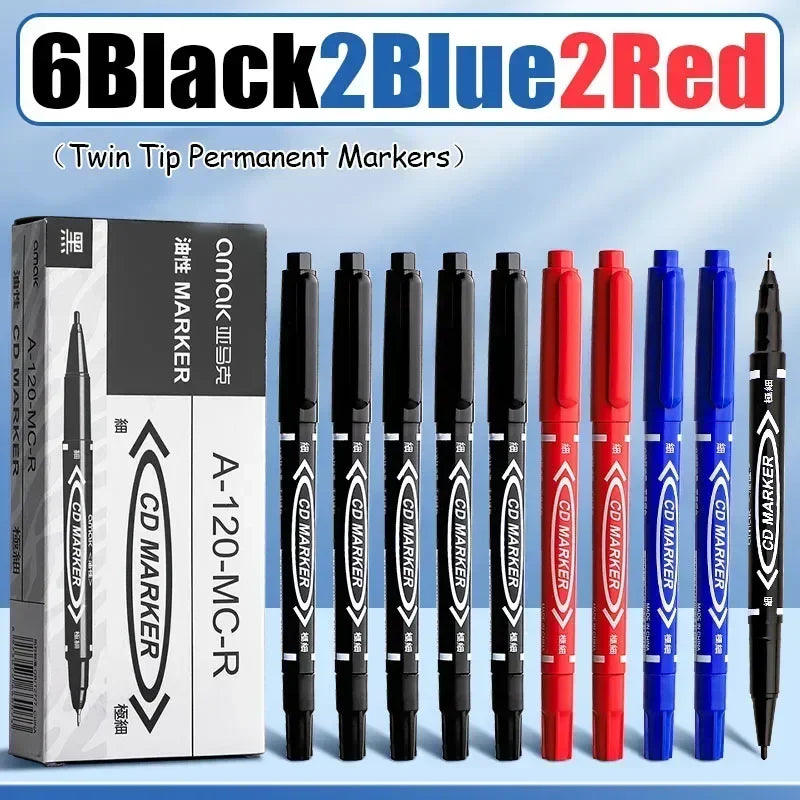 Buy The Best By Artsulli - Art is Long Life Short - 10Pcs Double Tip Permanent Markers Pens Waterproof Oily Fine Black Painting Marker